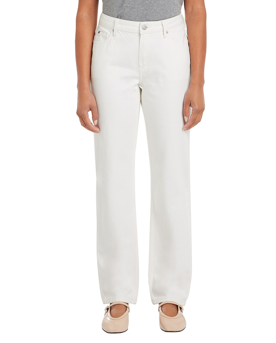 Jeans Straight de Cintura Subida Branco-1