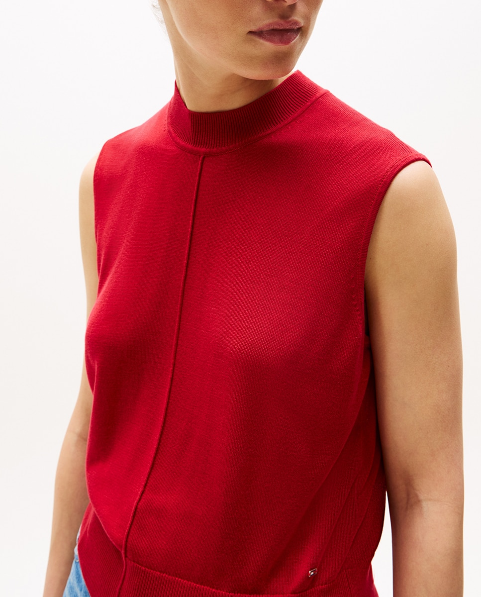 Camisola de Malha sem Mangas com Meia Gola Vermelho-2