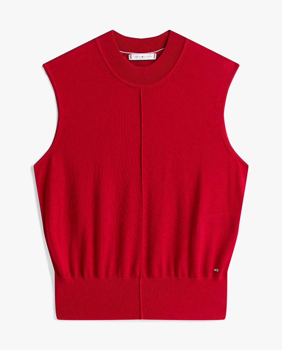 Camisola de Malha sem Mangas com Meia Gola Vermelho-5