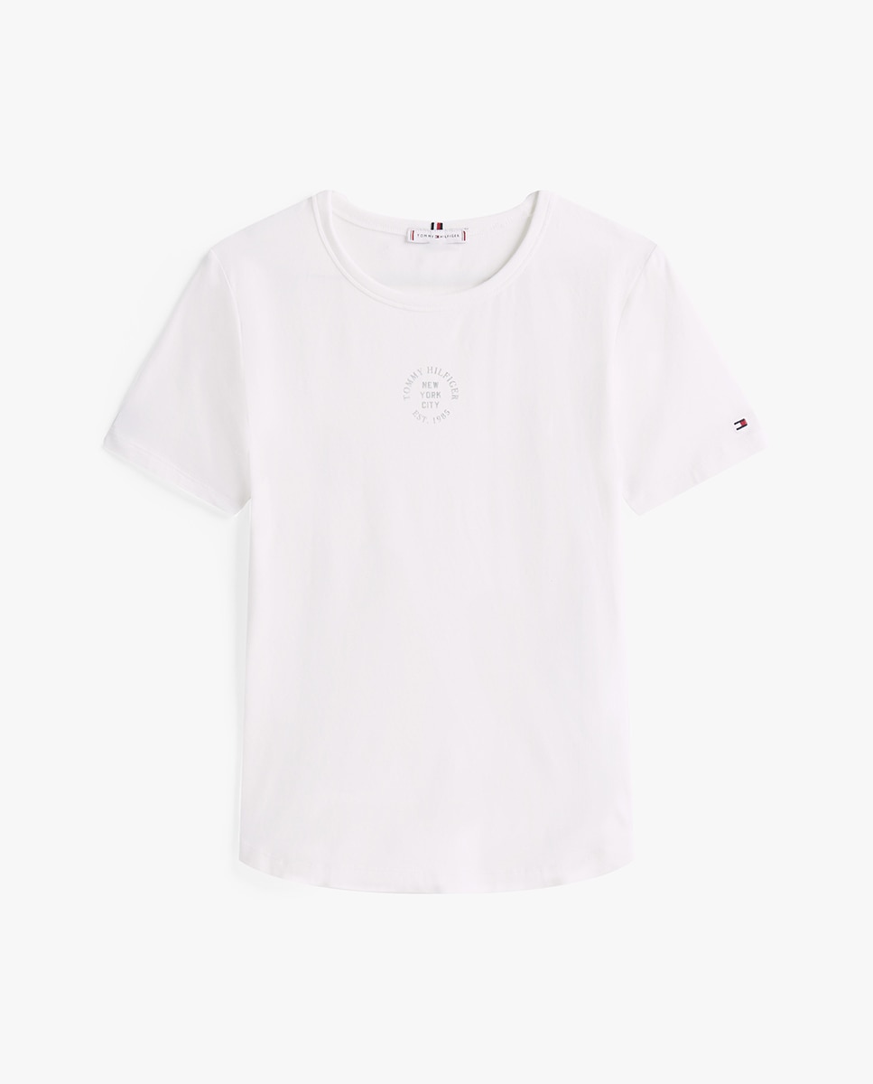T-shirt de Manga Curta com Logótipo Central Branco-5