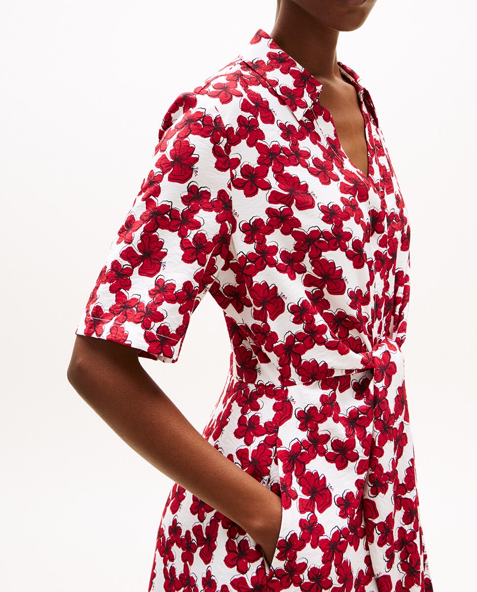 Vestido Curto com Laço na Cintura Vermelho-3