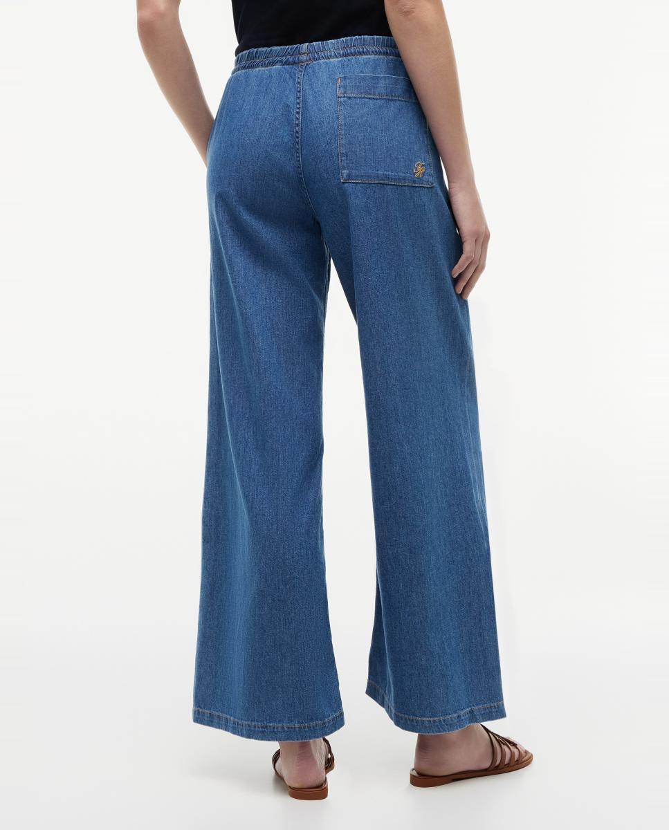 Jeans com Cintura Elástica Azul-4
