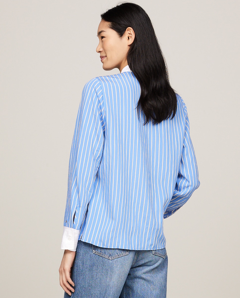 Blusa estampada de mulher com decote em bico Azul-2