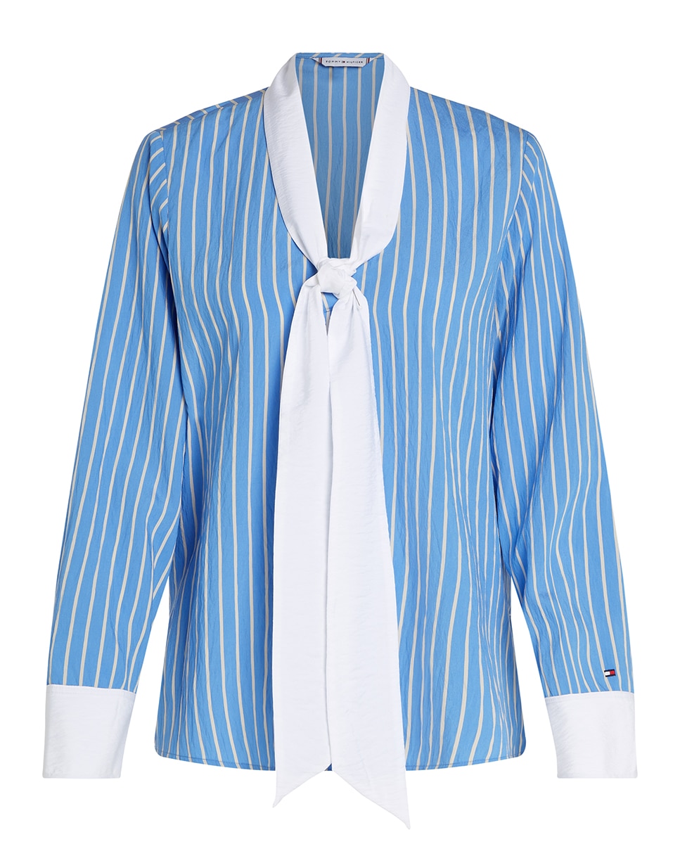 Blusa estampada de mulher com decote em bico Azul-6