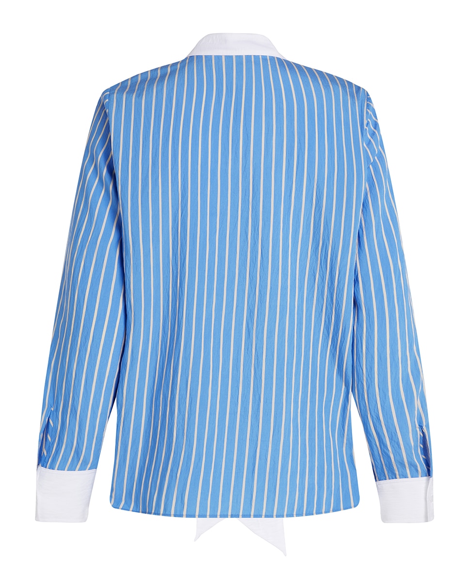 Blusa estampada de mulher com decote em bico Azul-7