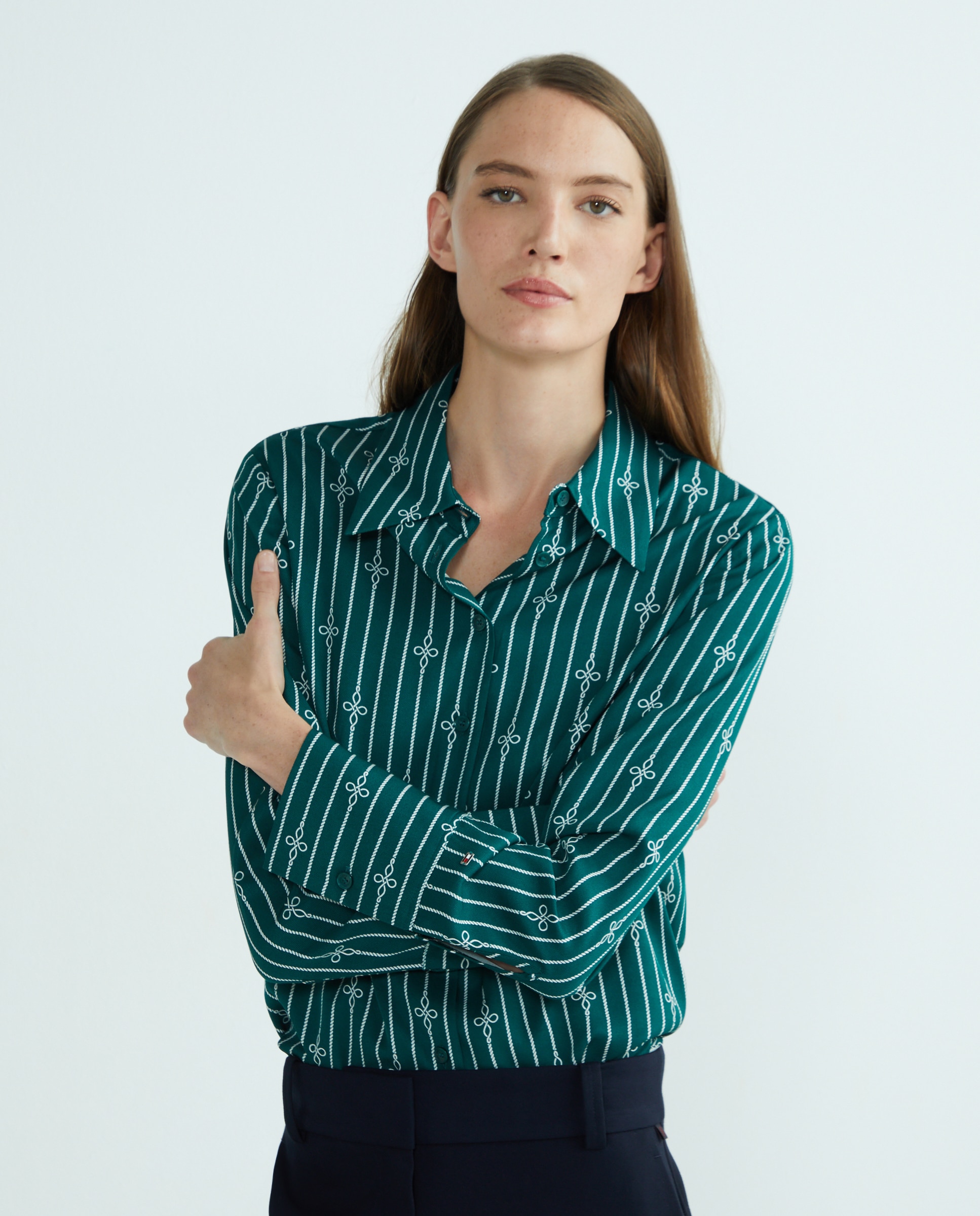 Camisa de mujer fluida y estampada - Tommy Hilfiger - Verde oscuro Verde oscuro-2