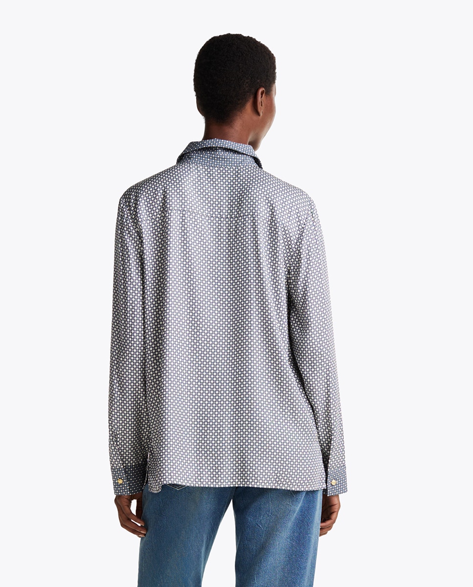 Camisa Fluida e Estampada com Manga Comprida Azul-claro-2