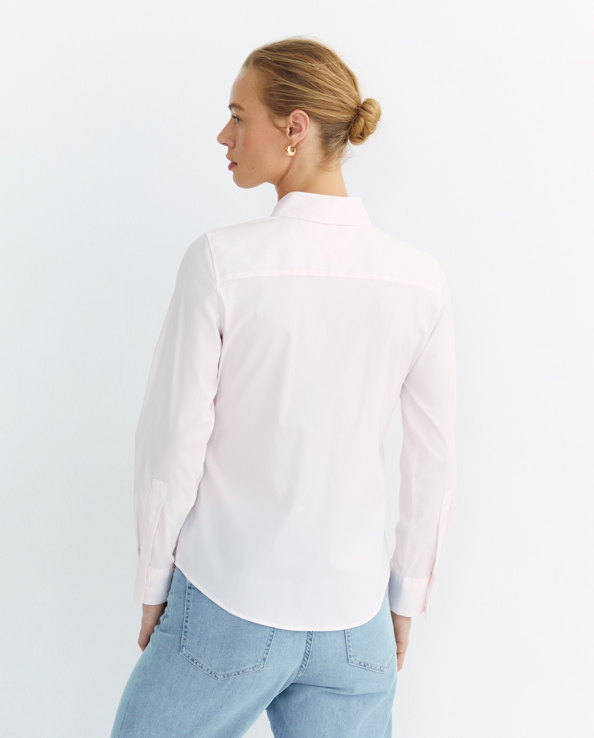Camisa Lisa de Manga Comprida com Logótipo Bordado no Peito Rosa-claro-3