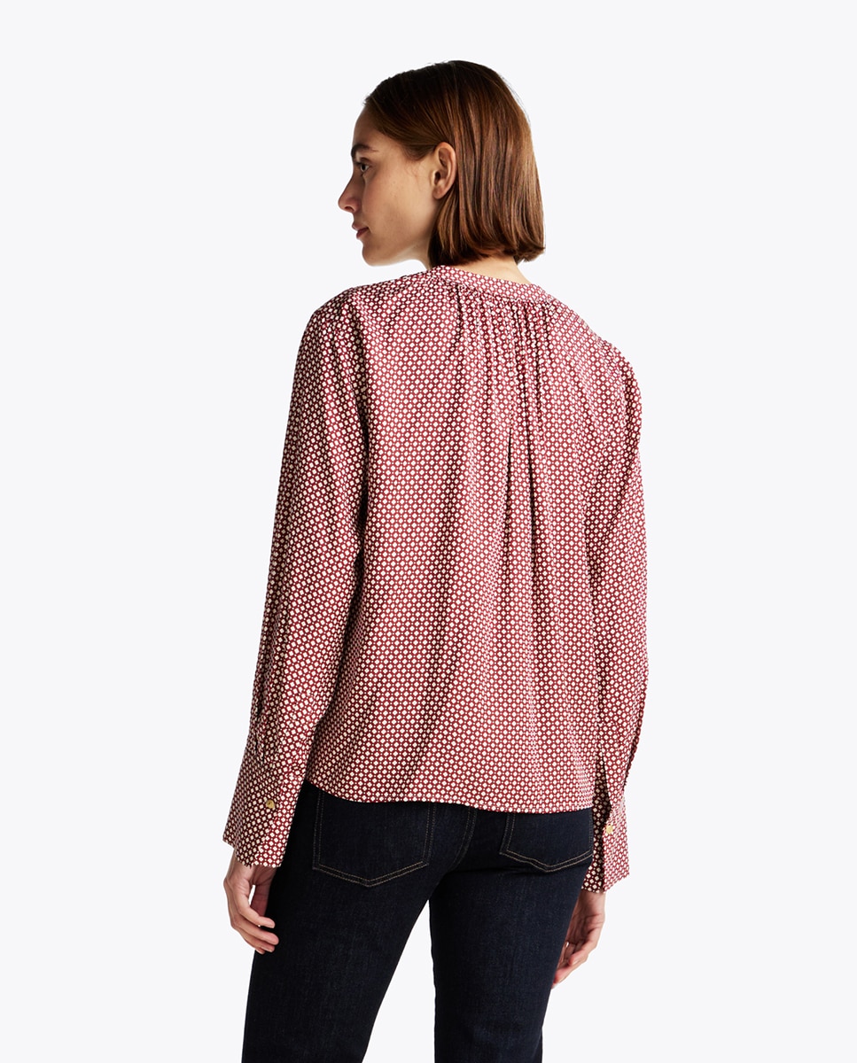 Blusa de Manga Comprida Fluida com Decote em Bico Vermelho-2