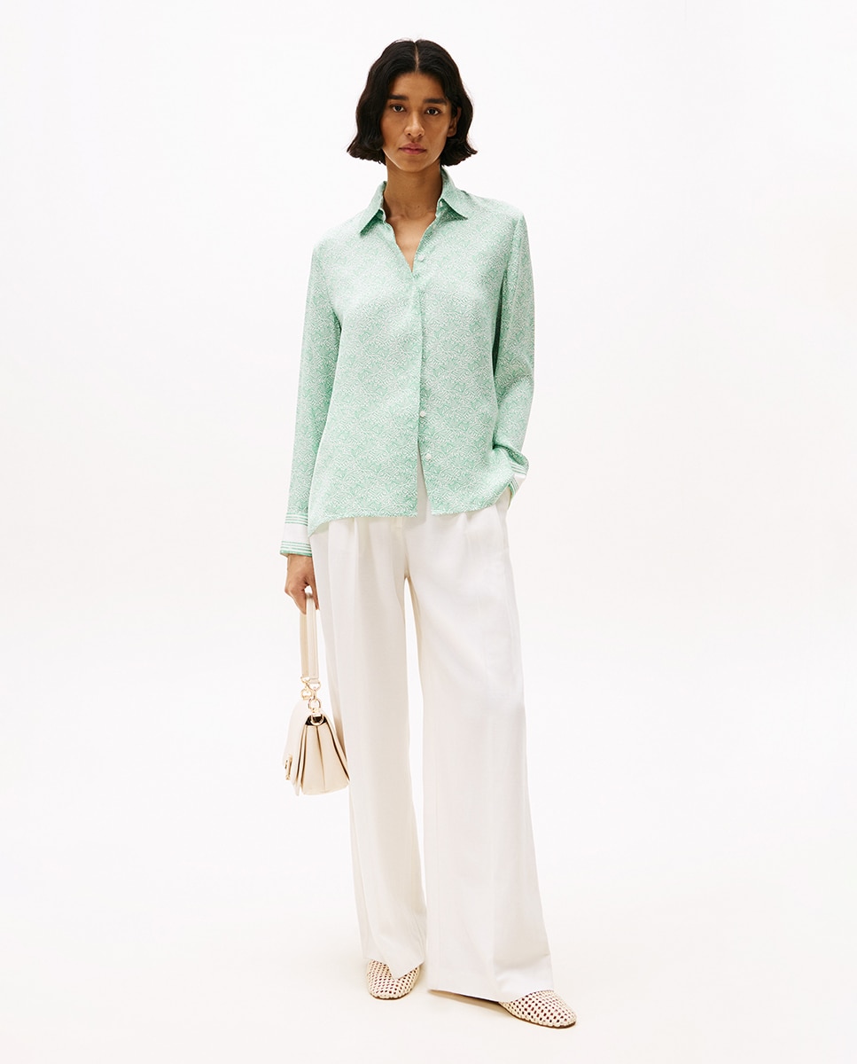 Camisa Acetinada com Manga Comprida Verde-claro-7