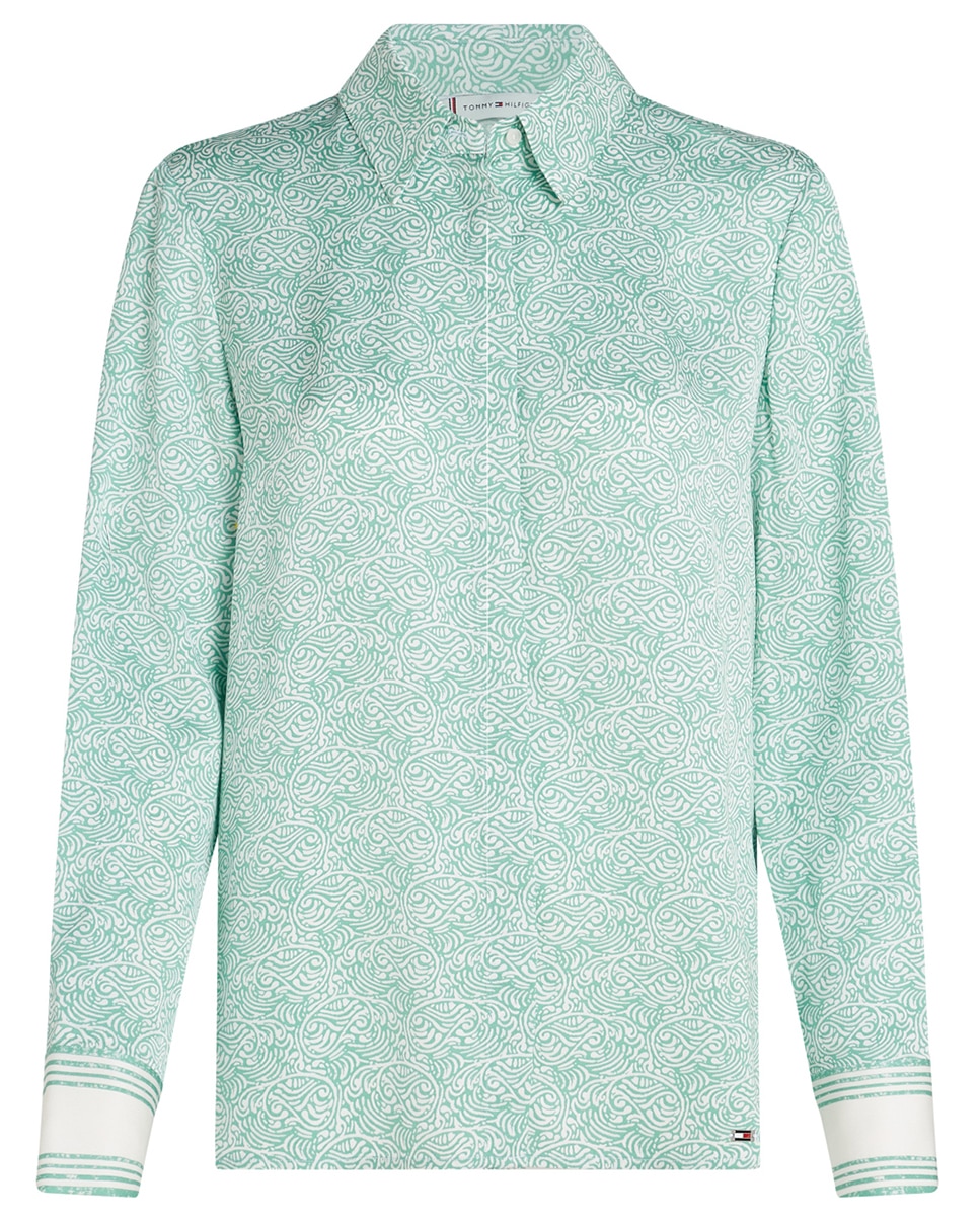 Camisa Acetinada com Manga Comprida Verde-claro-4