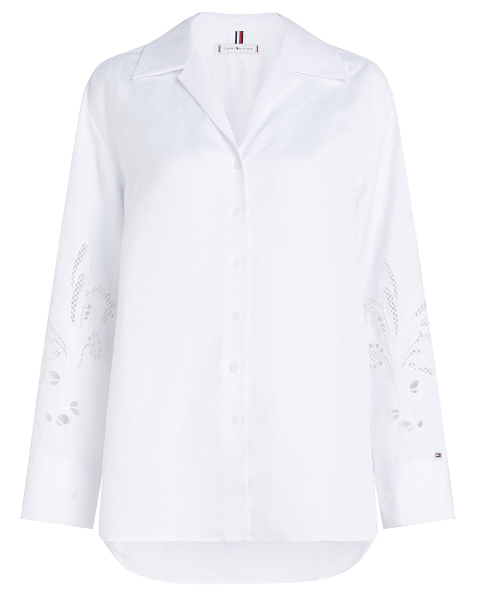 Camisa de Linho com Bordados Anglaise Branco-4