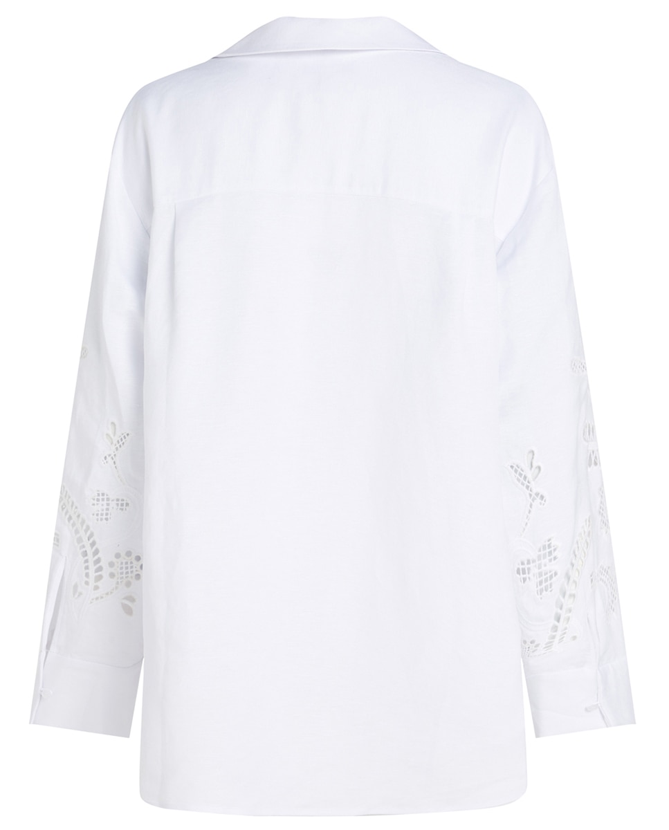 Camisa de Linho com Bordados Anglaise Branco-5