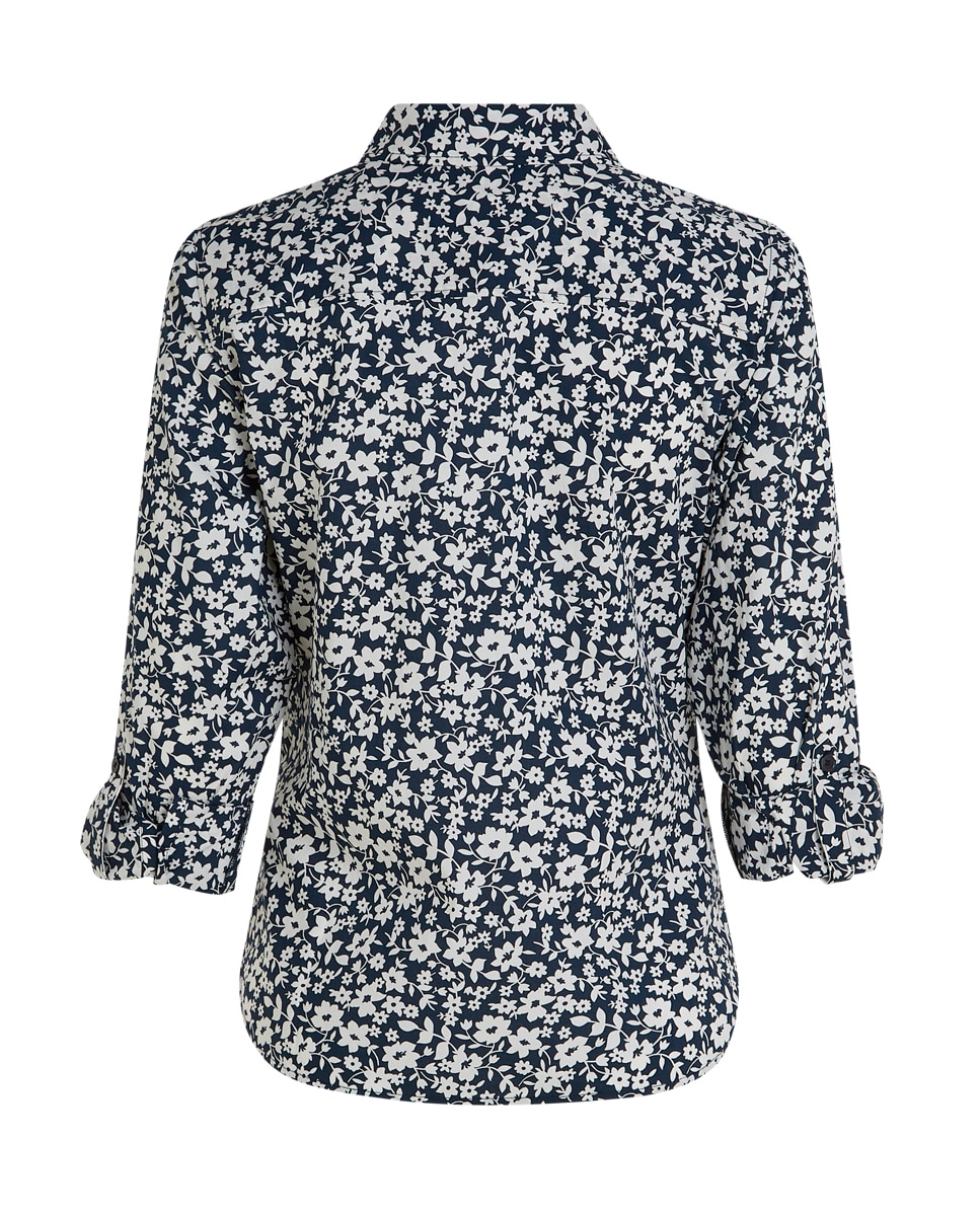 Camisa com Estampado Floral e Manga Comprida Azul-marinho-2