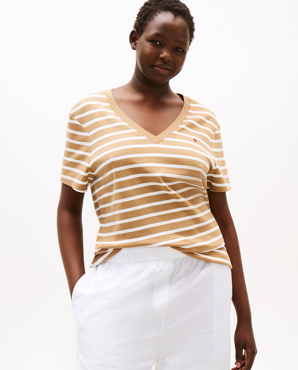 T-shirt Curve de Manga Curta Slim Cody Camel-1