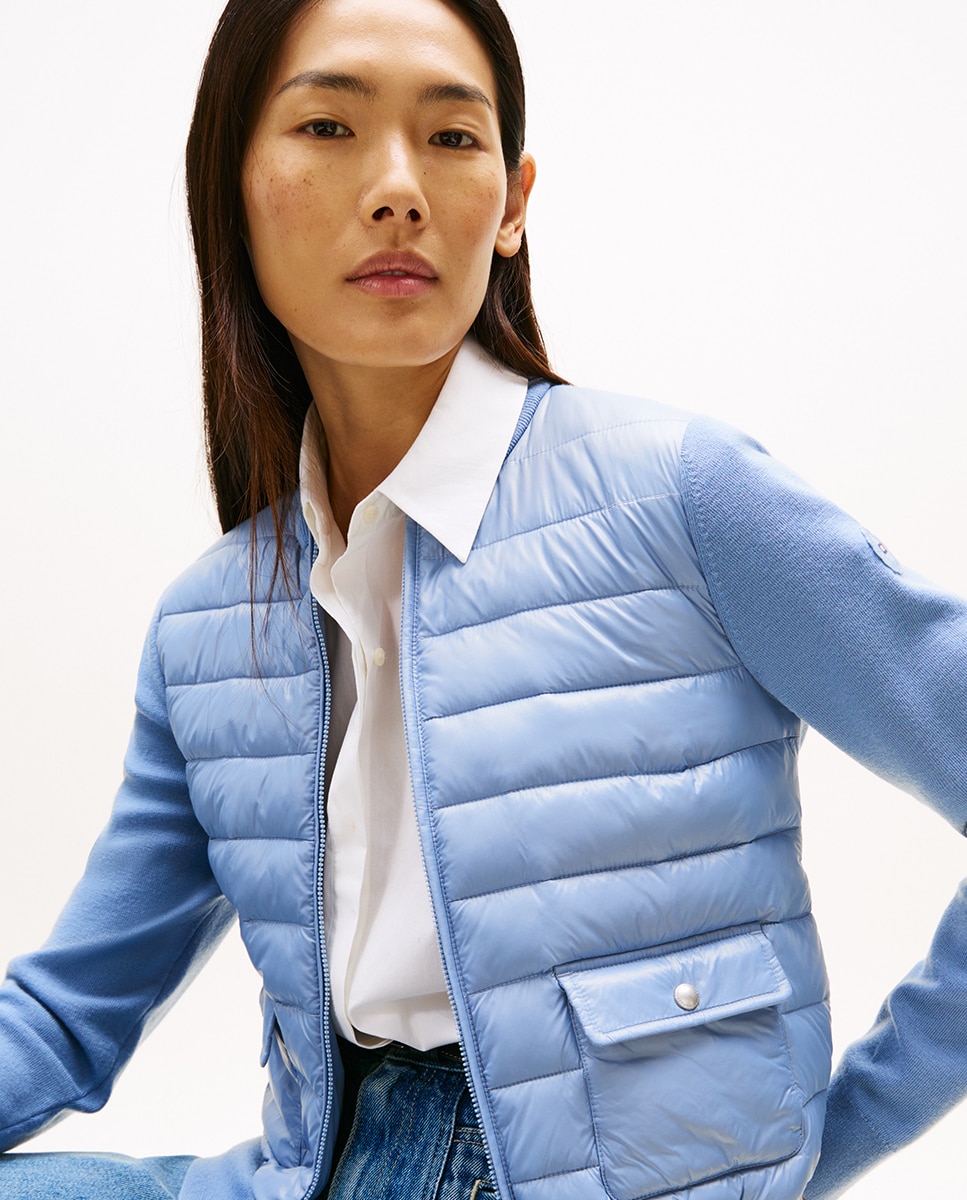 Casaco em Mistura Acolchoada e Malha Azul-2