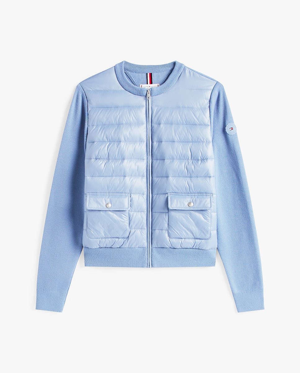 Casaco em Mistura Acolchoada e Malha Azul-5