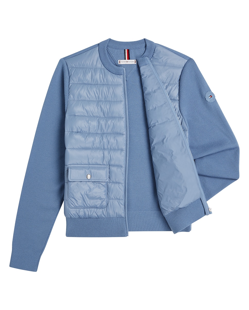 Casaco em Mistura Acolchoada e Malha Azul-6