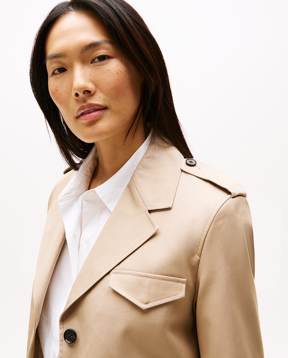 Casaco Curto de Estilo Militar Bege-2