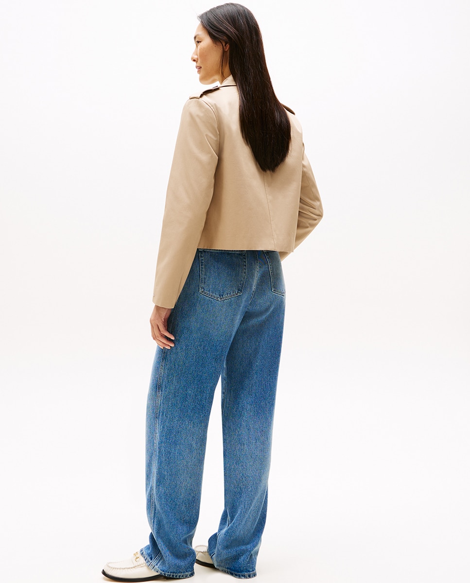 Casaco Curto de Estilo Militar Bege-4