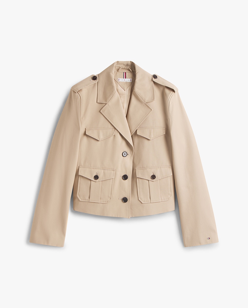 Casaco Curto de Estilo Militar Bege-5