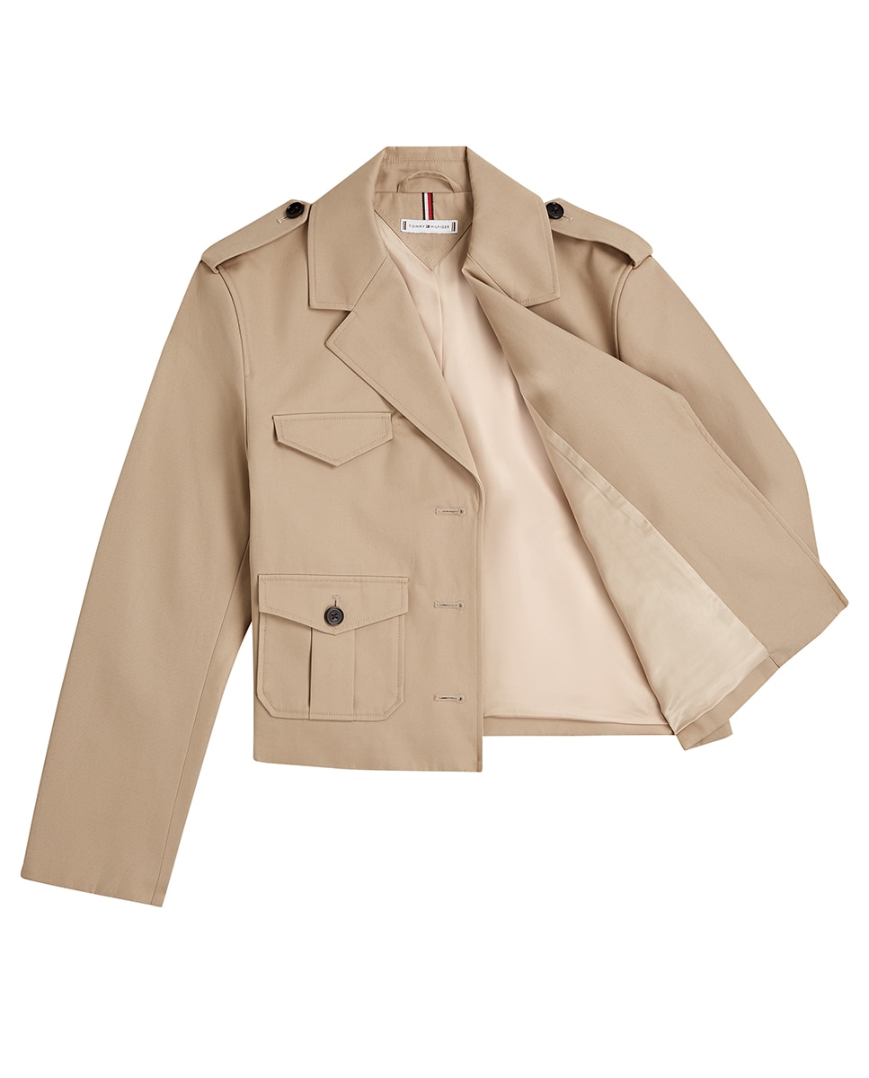 Casaco Curto de Estilo Militar Bege-6