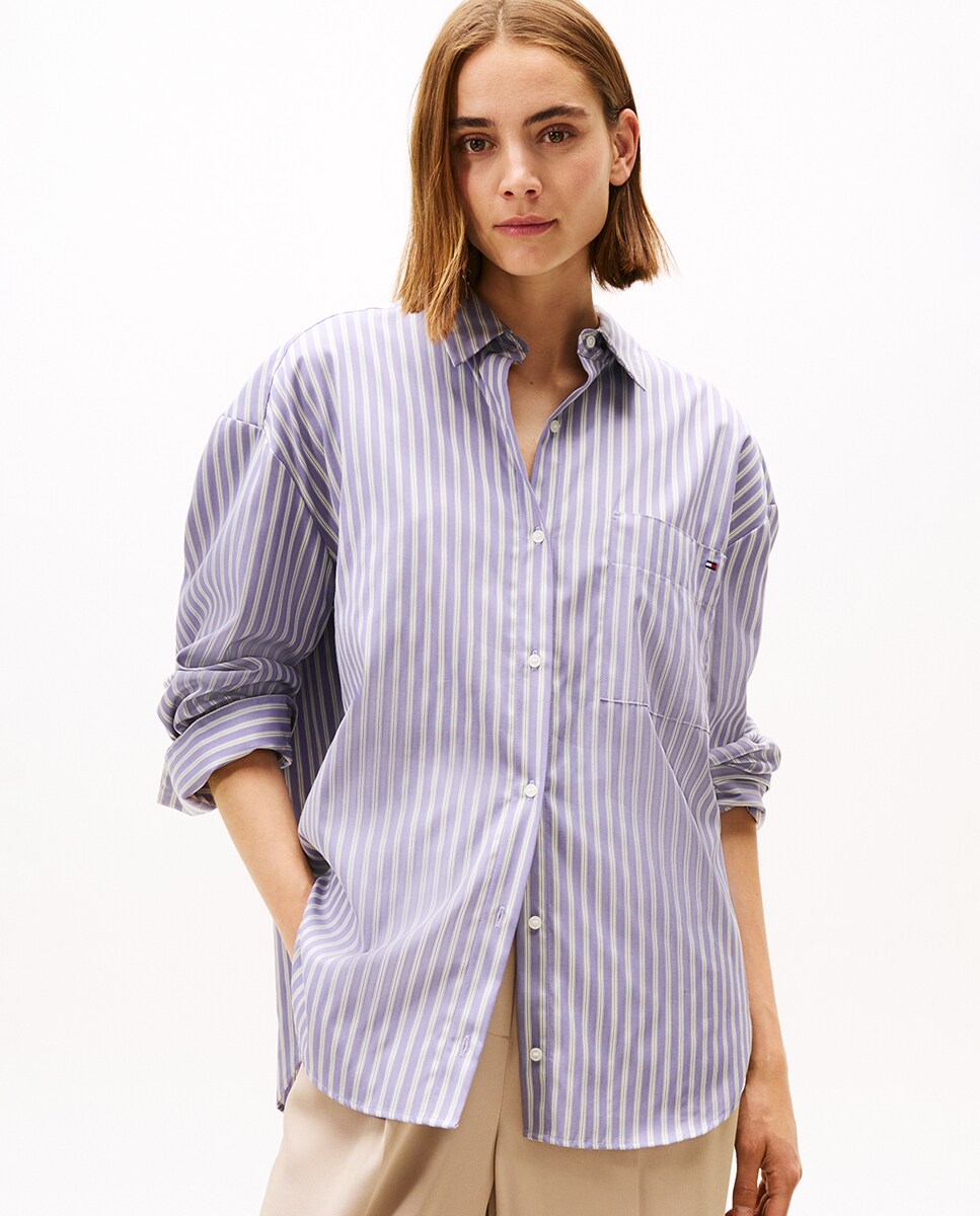 Camisa de Corte Folgado com Fecho de Botões Lilás-1