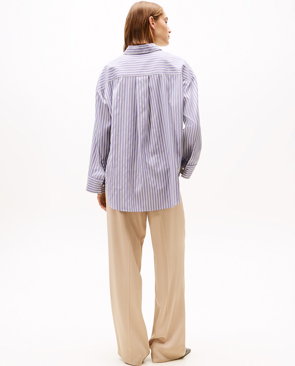 Camisa de Corte Folgado com Fecho de Botões Lilás-2