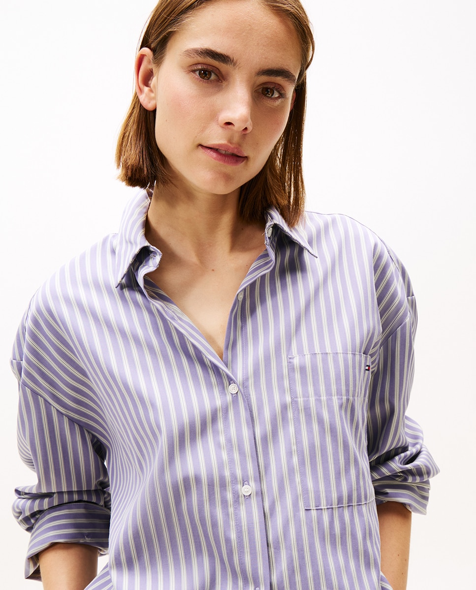 Camisa de Corte Folgado com Fecho de Botões Lilás-3