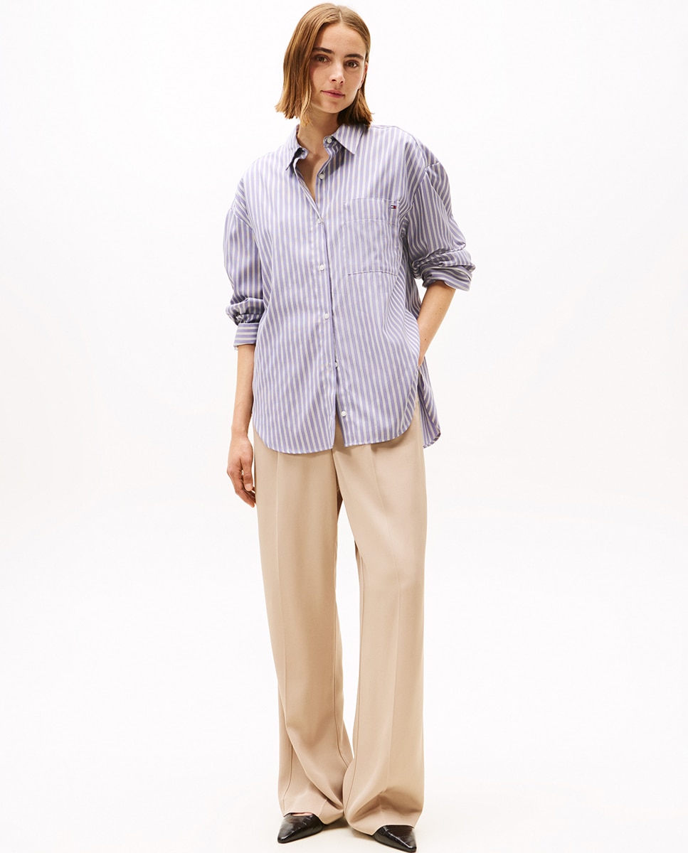 Camisa de Corte Folgado com Fecho de Botões Lilás-5