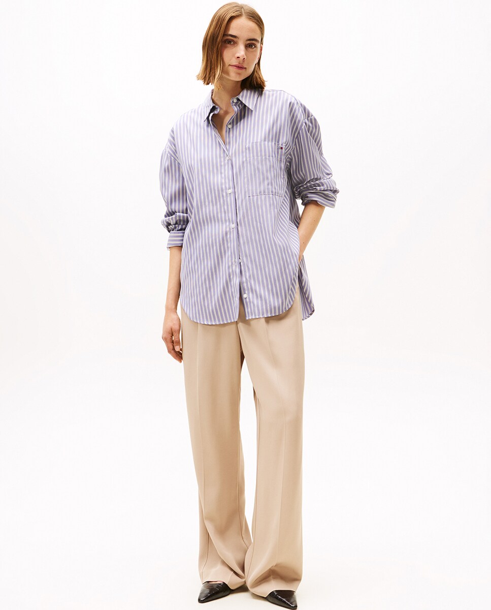 Camisa de Corte Folgado com Fecho de Botões Lilás-5