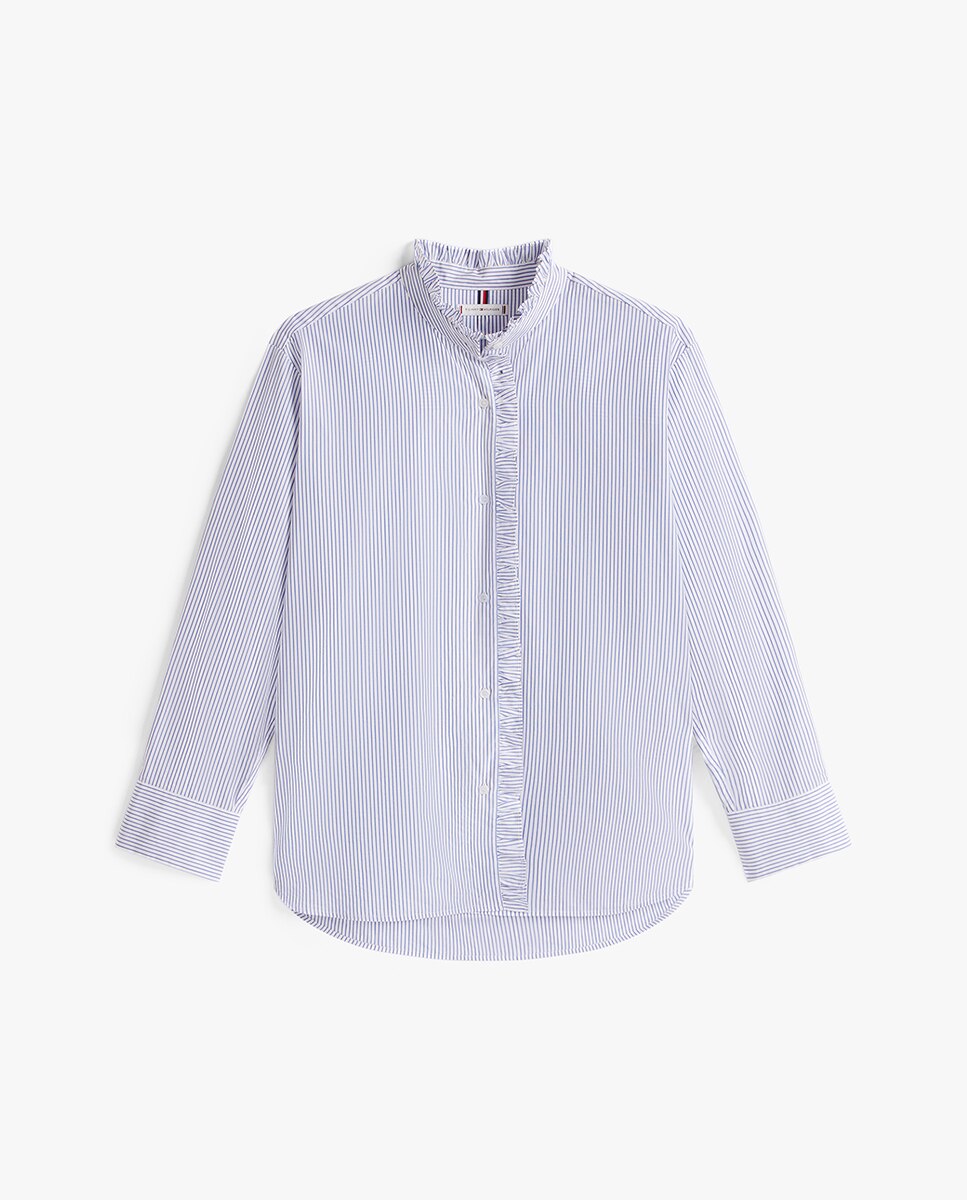 Camisa de Gola Alta e Detalhe de Folhos Azul-índigo-4
