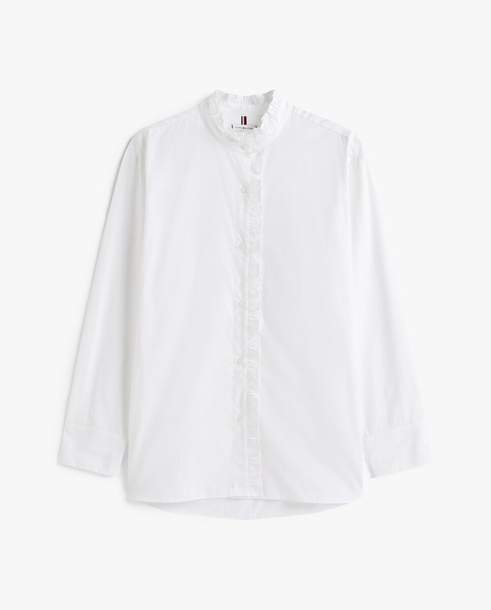 Camisa de Gola Alta e Detalhe de Folhos Branco-4