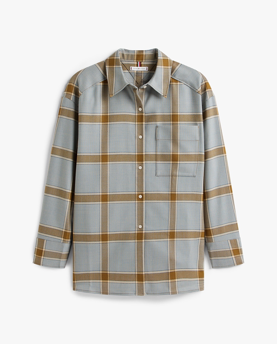 Sobrecamisa de Lã Ligeira aos Quadrados Azul-4