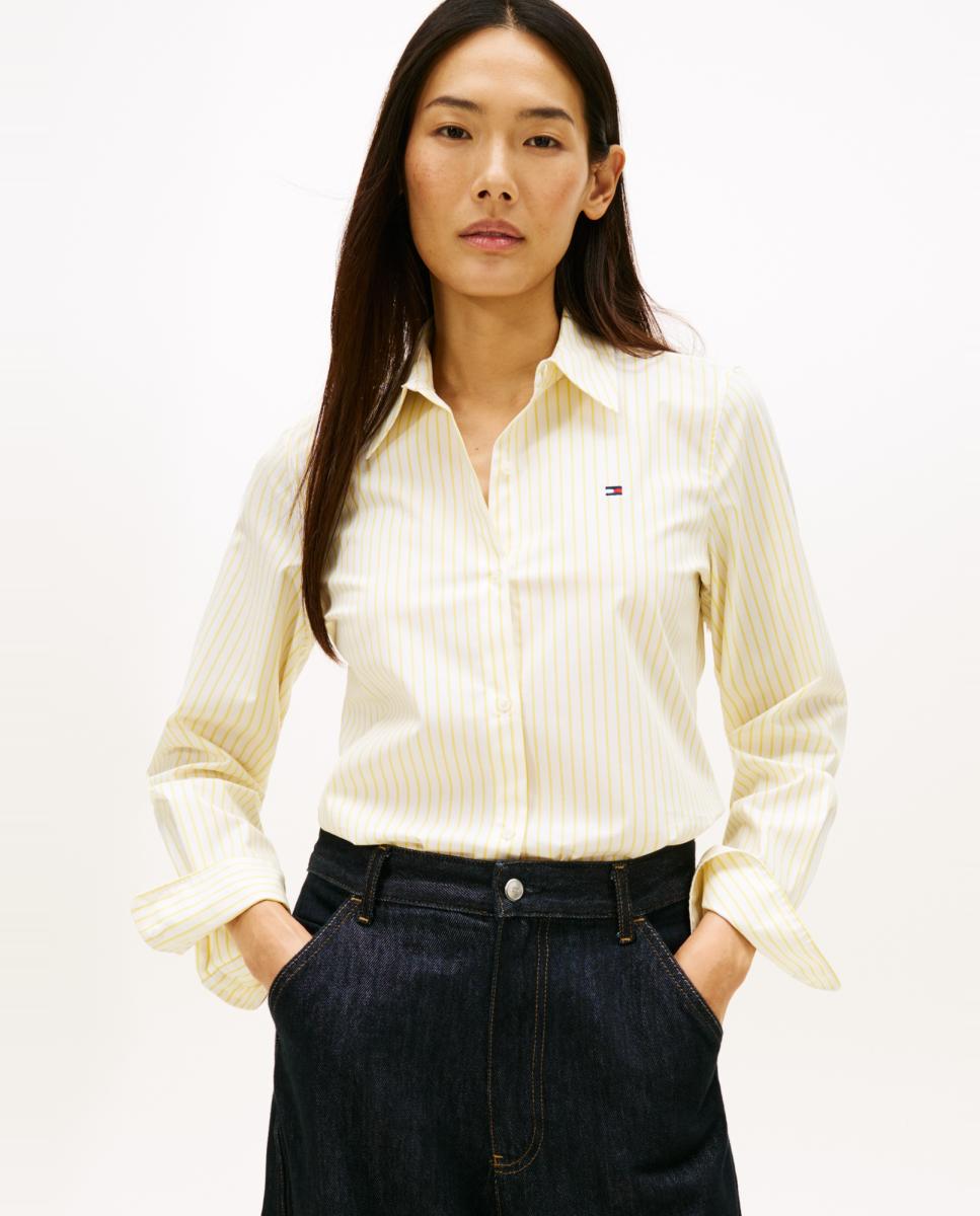 Camisa às Riscas de Silhueta Clássica Amarelo-1