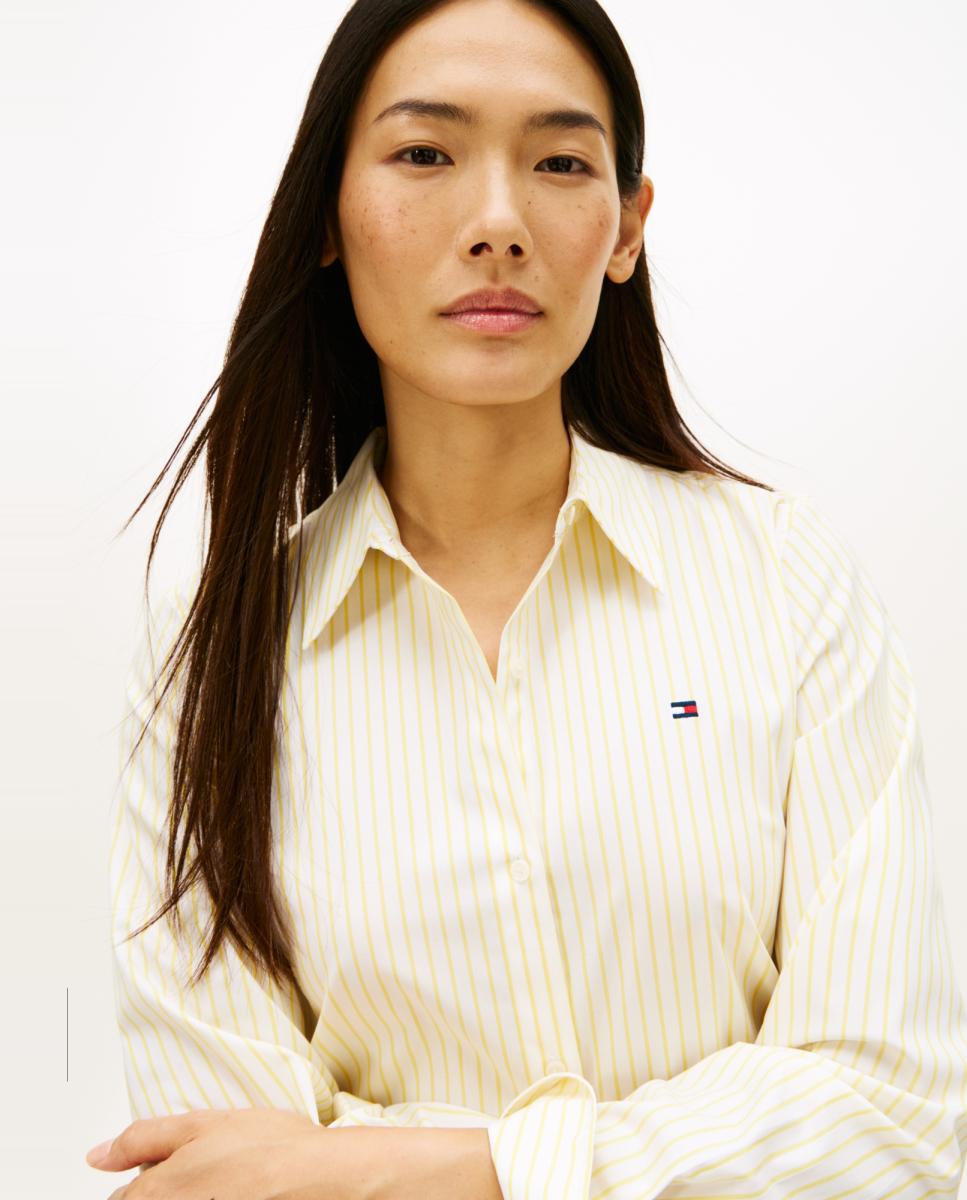 Camisa às Riscas de Silhueta Clássica Amarelo-2