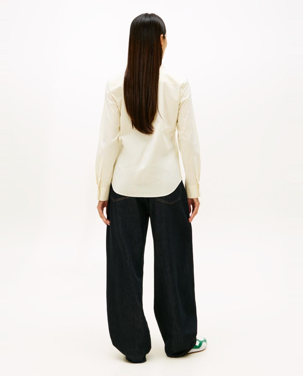 Camisa às Riscas de Silhueta Clássica Amarelo-3