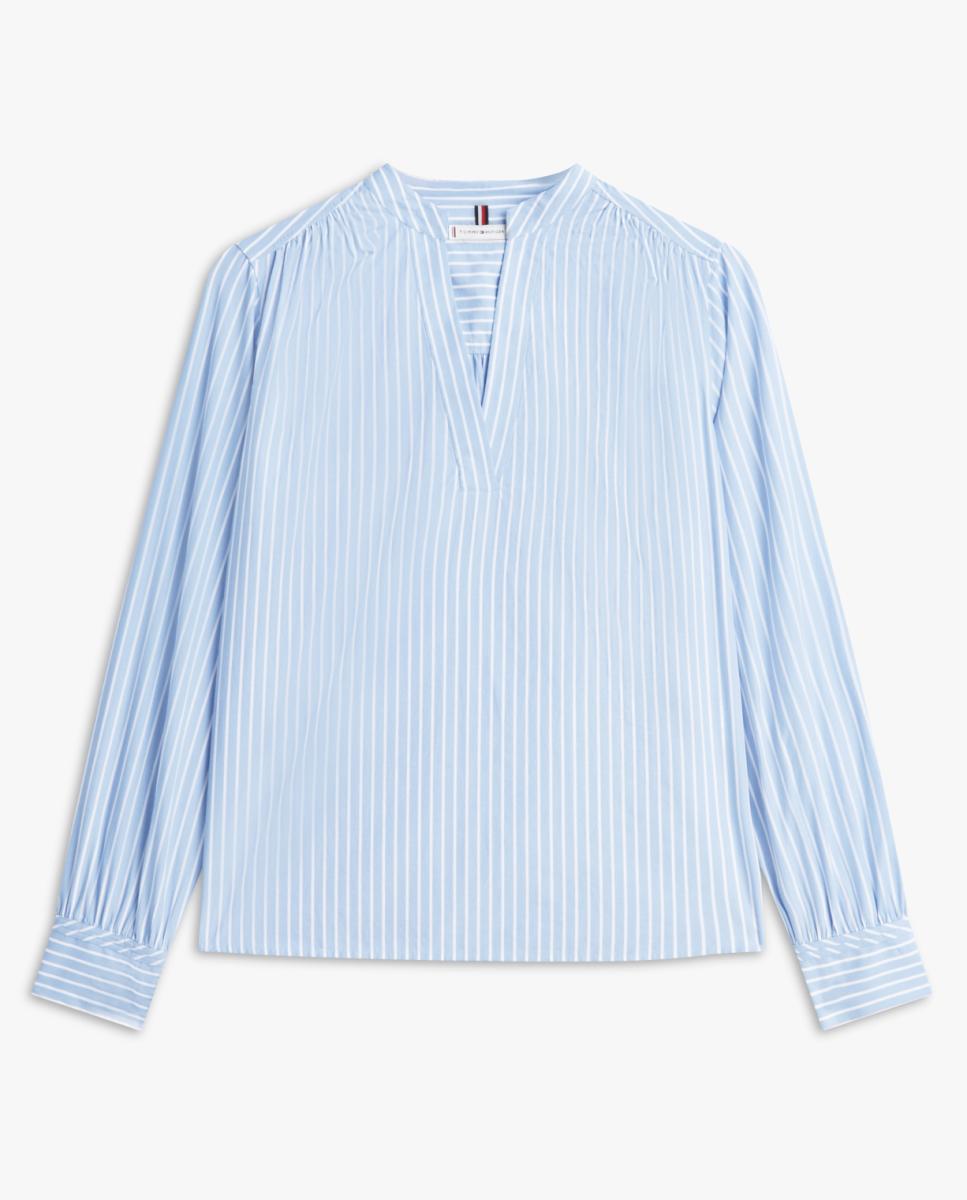 Blusa às Riscas com Decote em Bico Azul-claro-4