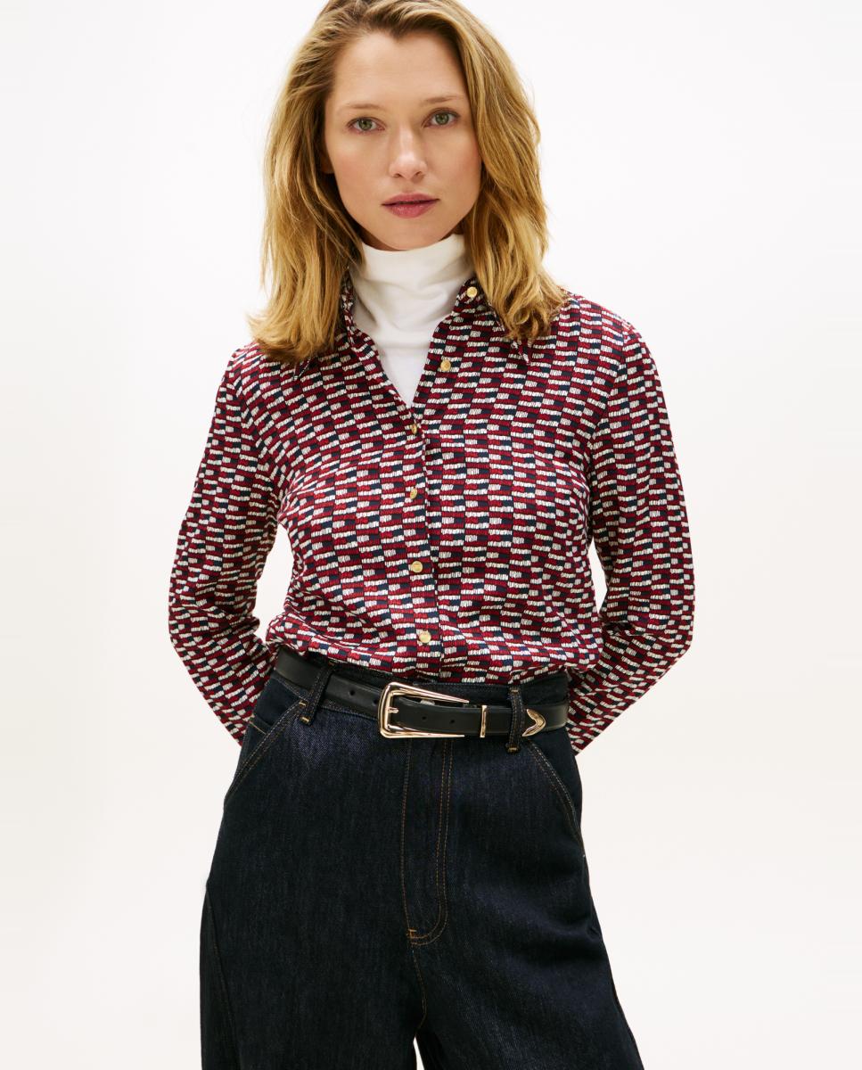 Camisa de Viscose com Estampado Corporativo Vermelho-1