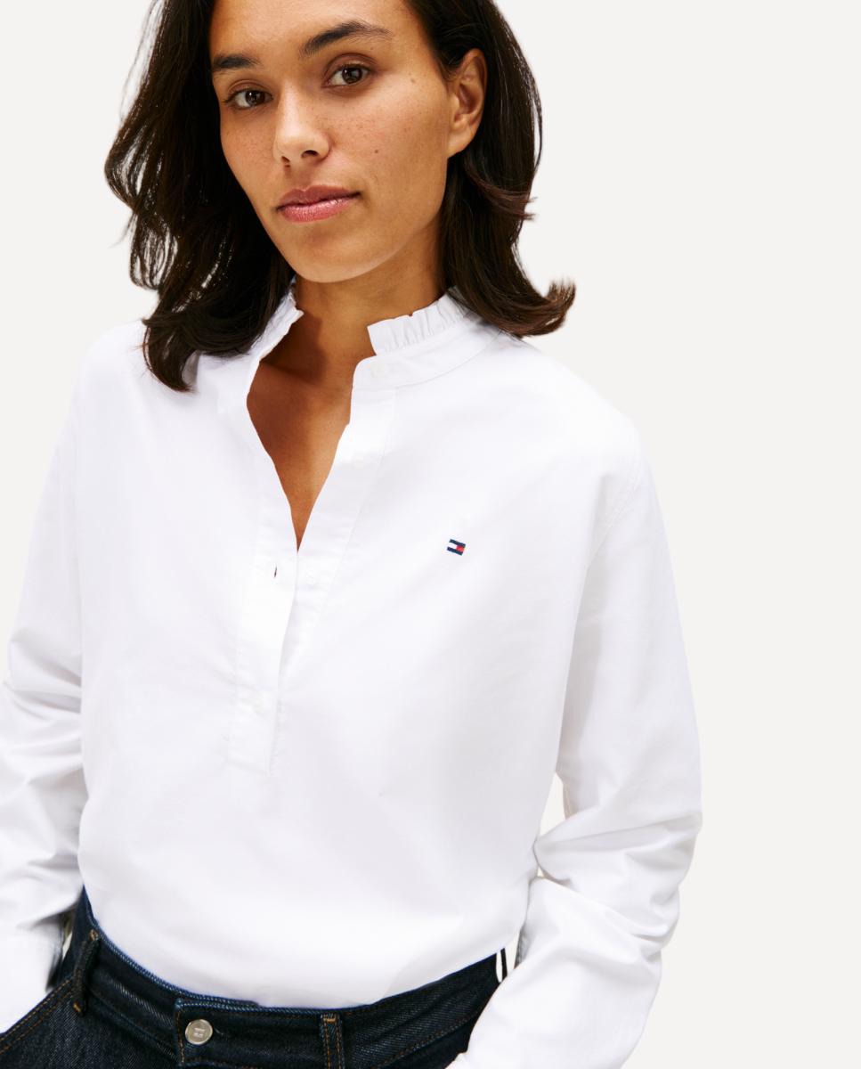 Camisa de Gola à Padre Franzida e Silhueta Relaxed Branco-2