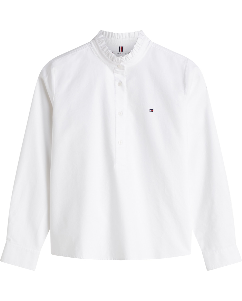 Camisa de Gola à Padre Franzida e Silhueta Relaxed Branco-3