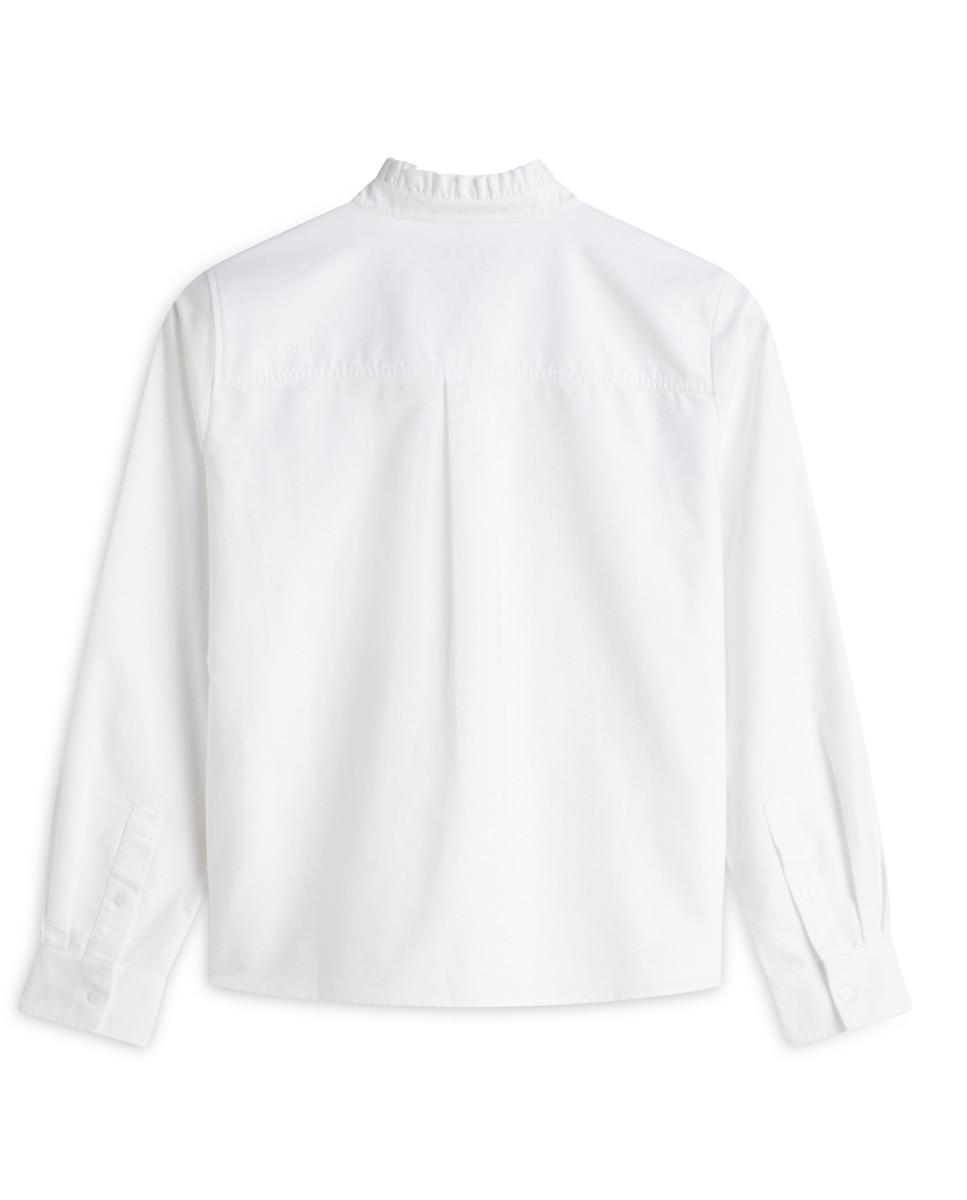 Camisa de Gola à Padre Franzida e Silhueta Relaxed Branco-4