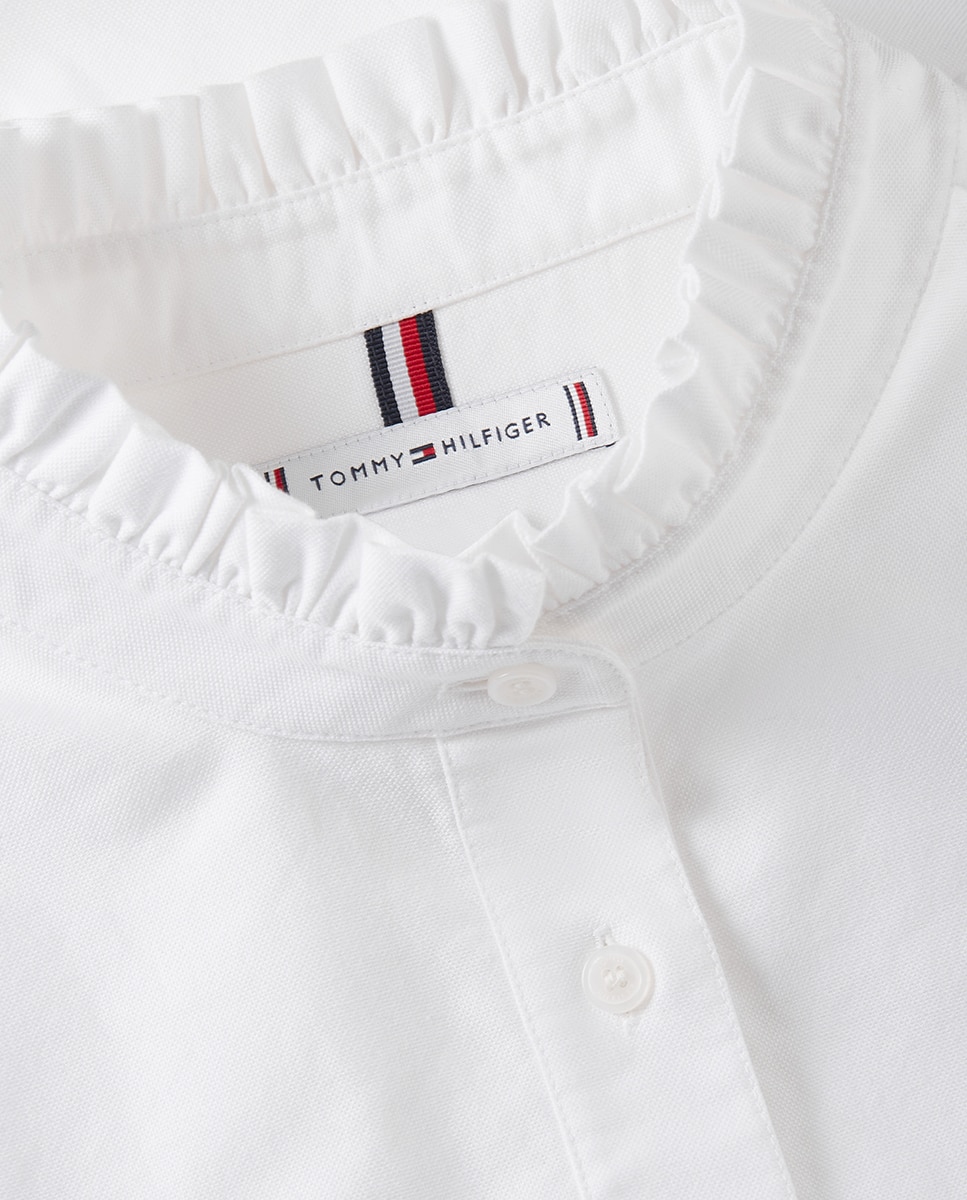 Camisa de Gola à Padre Franzida e Silhueta Relaxed Branco-5
