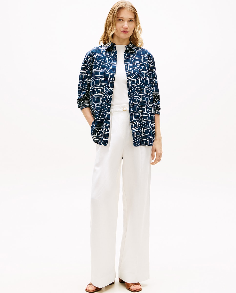 Camisa de Linho com Silhueta Relaxed Azul-marinho-8