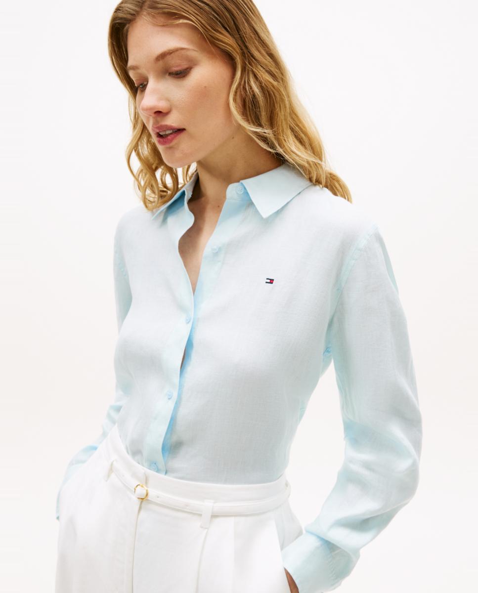 Camisa de Linho com Silhueta Relaxed Azul-claro-2