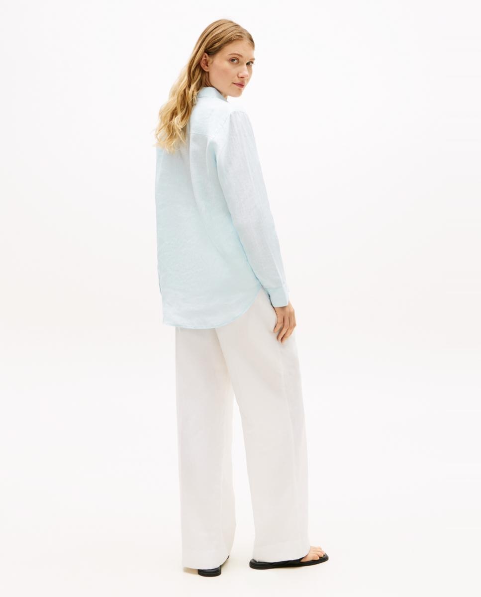 Camisa de Linho com Silhueta Relaxed Azul-claro-3