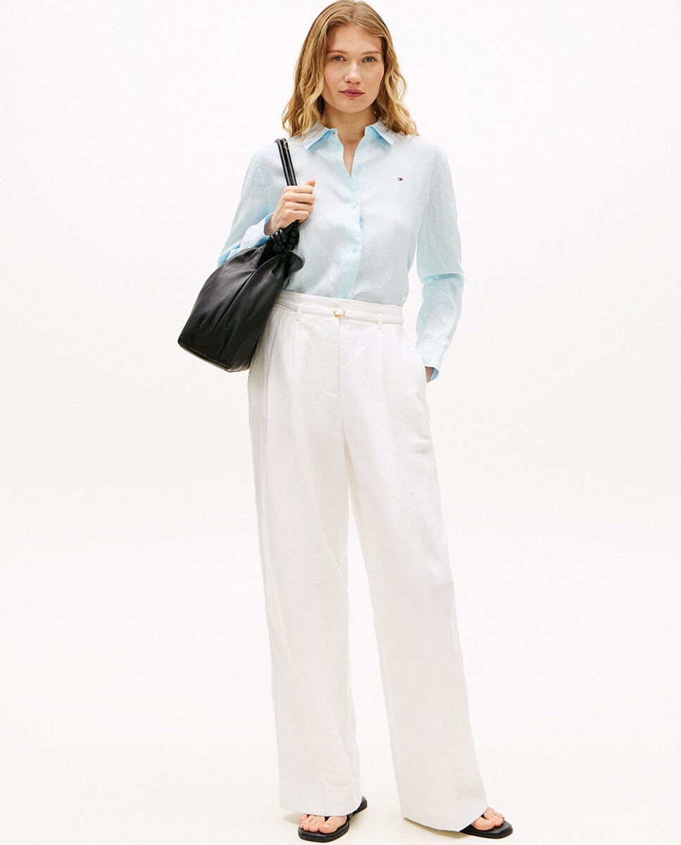 Camisa de Linho com Silhueta Relaxed Azul-claro-8