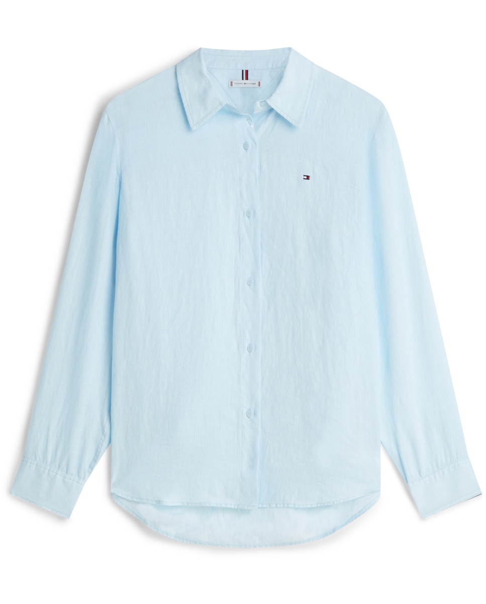 Camisa de Linho com Silhueta Relaxed Azul-claro-4