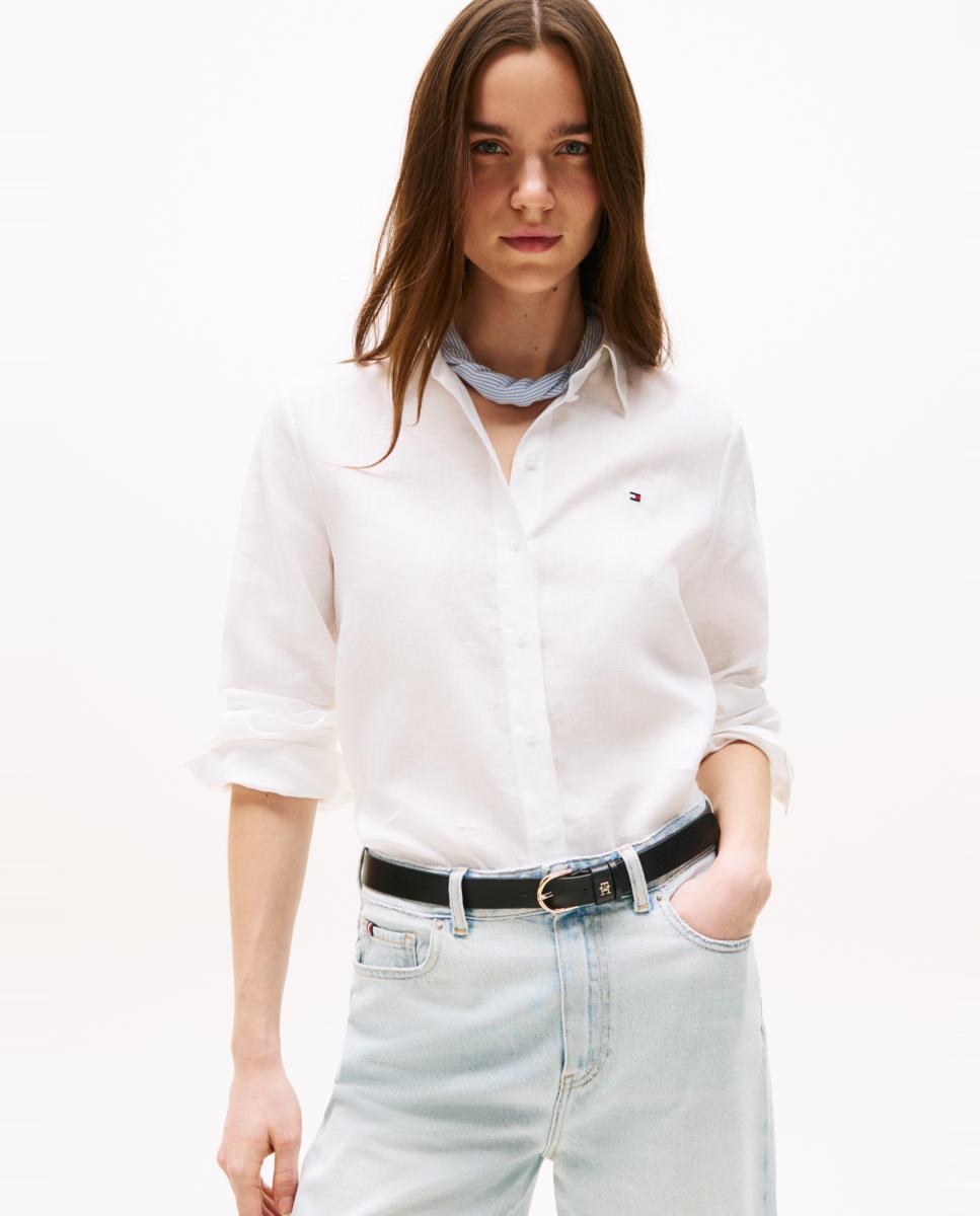 Camisa de Linho com Silhueta Relaxed Branco-1