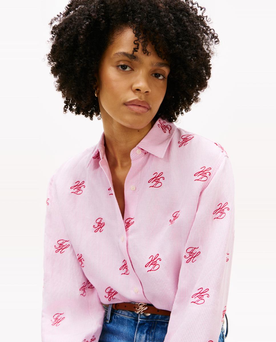 Camisa Relaxed Fit com Estampado TH Rosa-claro-3